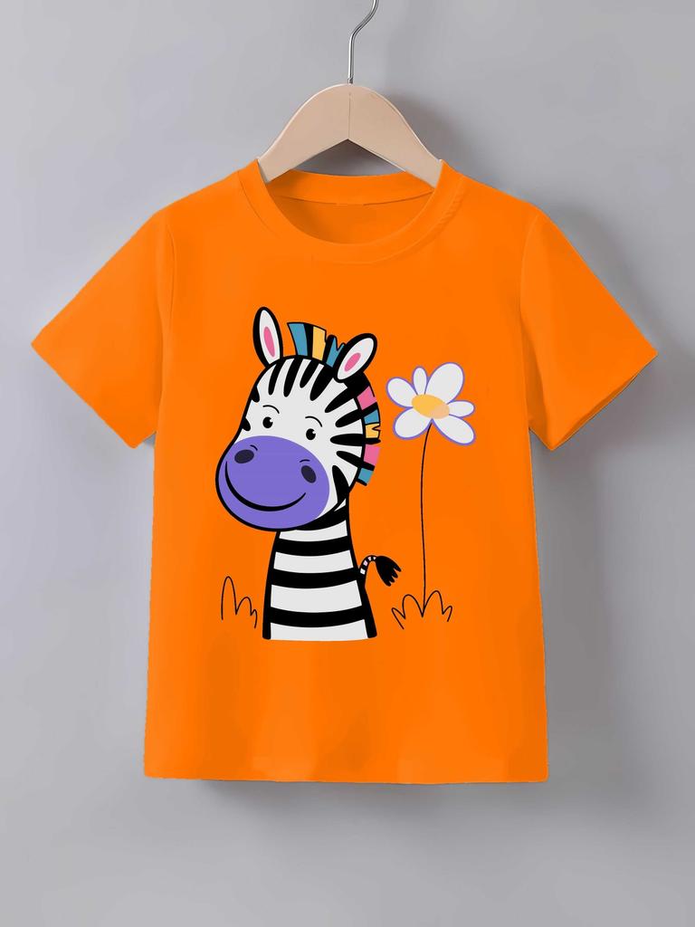 Colorful Mane Zebra And White Daisy Graphic T Shirt Family Matching Boys Girls Kids Short Sleeve Animal Children Daily Tops