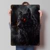 Fenrir - Schwarzer Wolf Mit Leuchtenden Augen Gedruckte Poster Anpassbare Wandkunst Retro Vintage Metallblechschilder für Haus Zimmer Garten