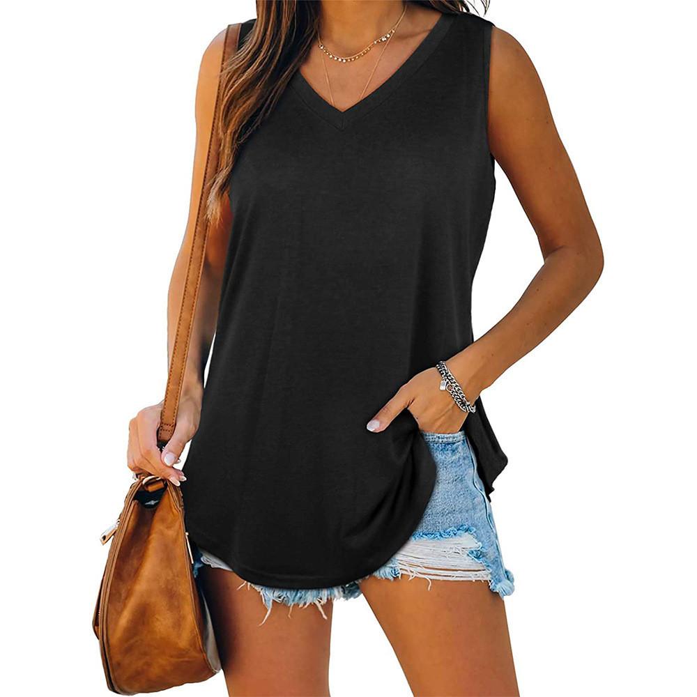 Cotton Sleeveless V Neck Tshirt For Women With Spliced Design Casual Spring