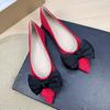 Fashion Flat Shoes for Women Spring and Autumn of 2025 New Pointed Suede Color Blocked Butterfly Bow Flat Shoes Large Sizes 41-43