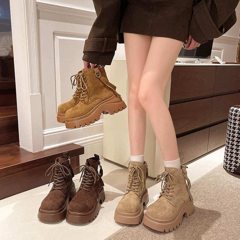 Europeisk 2025 høst ny matt mykt skinn plattform Martin boots dame britisk stil retro stor tå lokomotiv korte støvletter