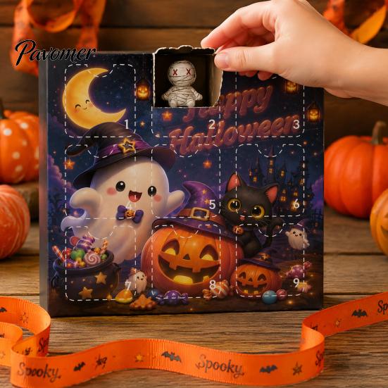 Halloween Countdown Calendar Advent with 9 Mini Resin Figures, Day Spooky Miniature Pumpkin Skeleton Figurines To Calendar, Surprise Collectible