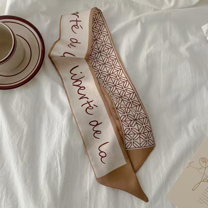 Small White And Tender Green Silk Scarf For Women, Thin Streamer, Headband, Hair Tie, Bag Decoration Long