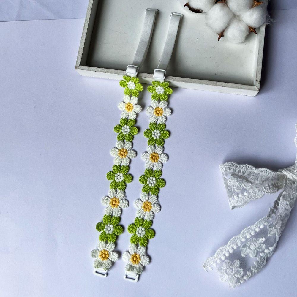 1 Pair Removable Floral Bra Straps Elastic Floral Shoulder Belts New Lingerie Strap Belt  for Dress