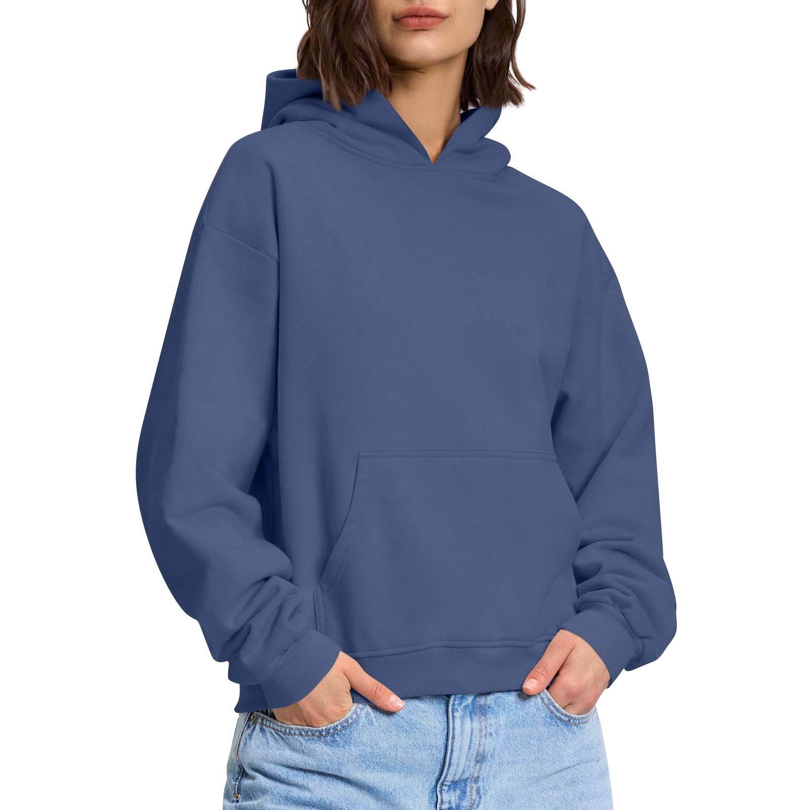 

Женская модная повседневная толстовка с длинными рукавами и круглым вырезом с капюшоном, однотонная толстовка с прошитой нитью XXL