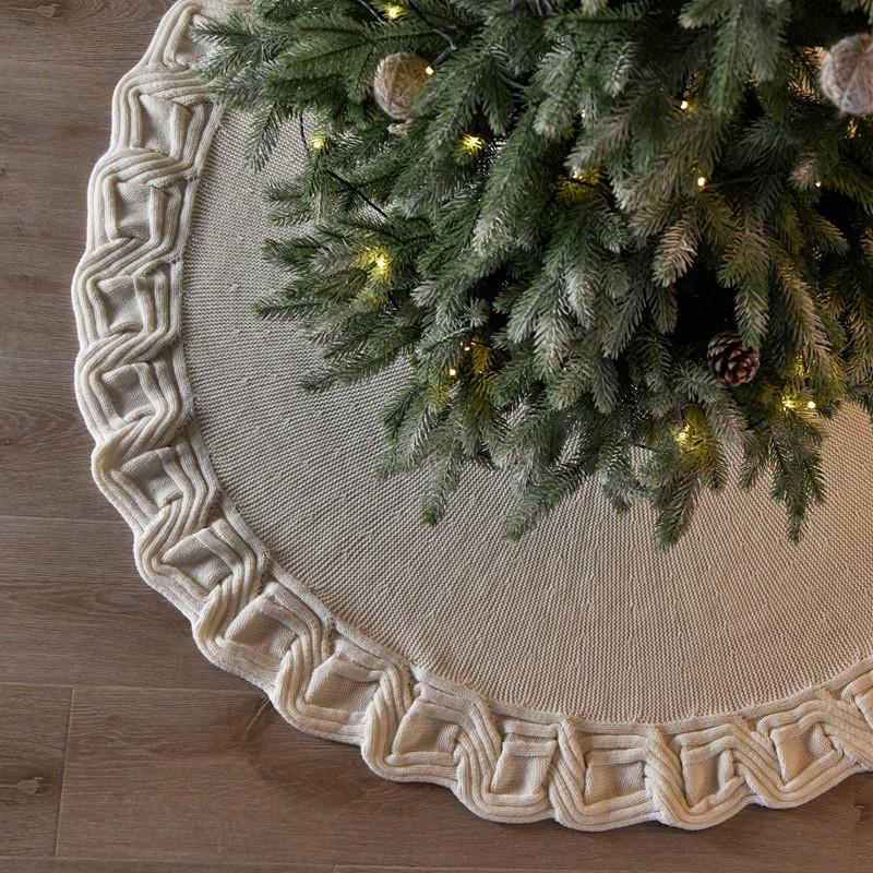 Christmas Tree Skirt Decoration Props Knitted Christmas Gift Plaid Tree Skirt 48 Inches