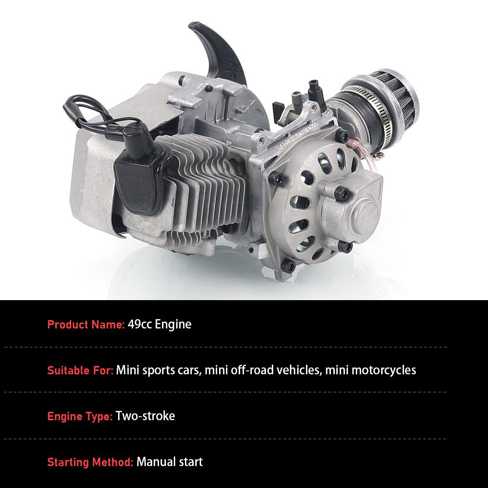 

2-тактный бензиновый двигатель 49 куб.см двигатель мини-мотоцикла с ручным стартером для мини-родстера, внедорожного мотоцикла, миниатюрного мотоцикла серебряный
