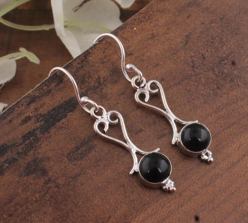 Серьга из цельного стерлингового серебра 925 пробы с черным ониксом, дизайнерская серьга-подвеска в стиле бохо, подарок для нее