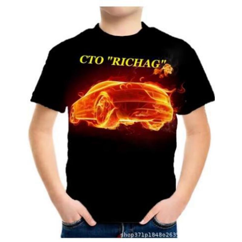 Summer Round Neck 3D Racing Series Printed Top Fashionable Casual Short Sleeved Children's Boy T-shirts
