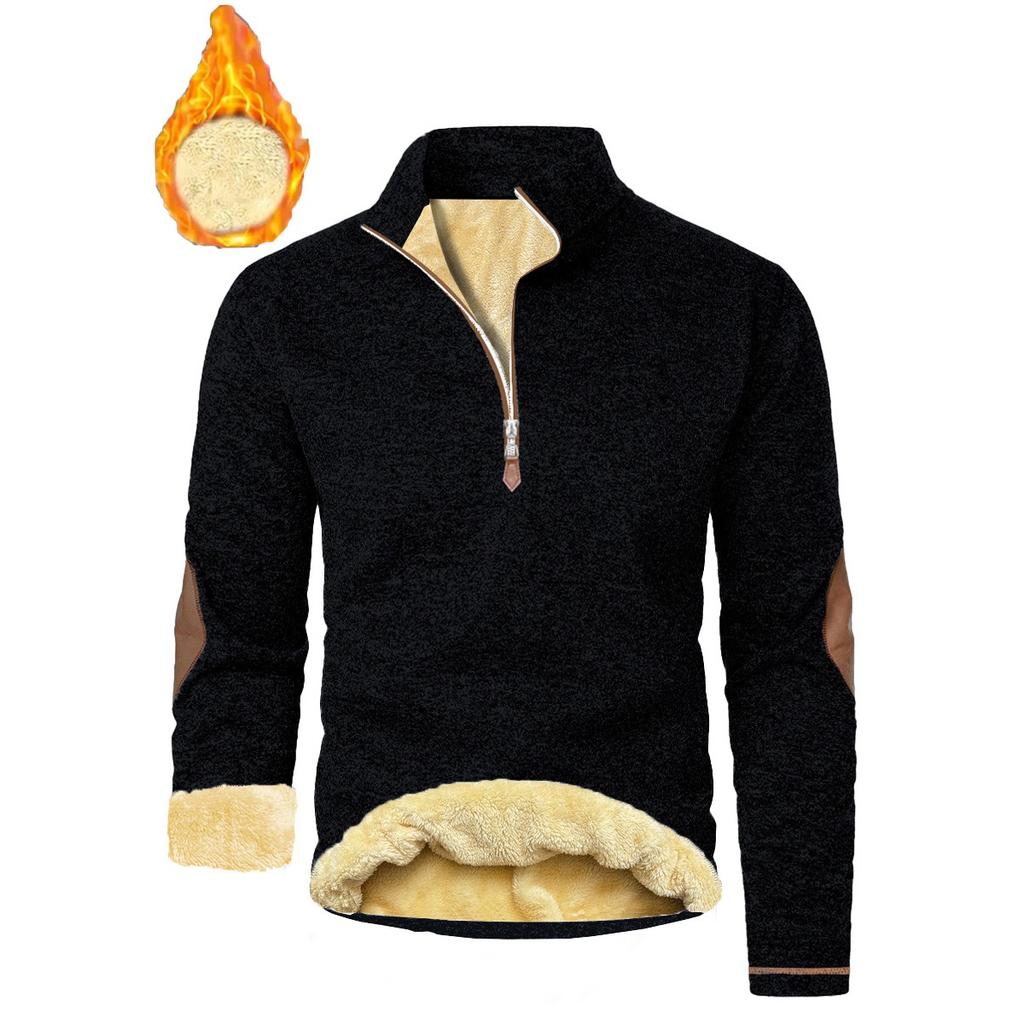 Men's Textured Jacquard Hooded Jacket - Thickened Zip-Front Sweatshirt with Stand Collar