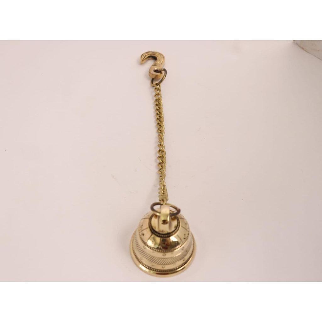 Antique Style Brass Hanging Bell With Chain for Wall Door, Mandir, Temple, Pooja Room