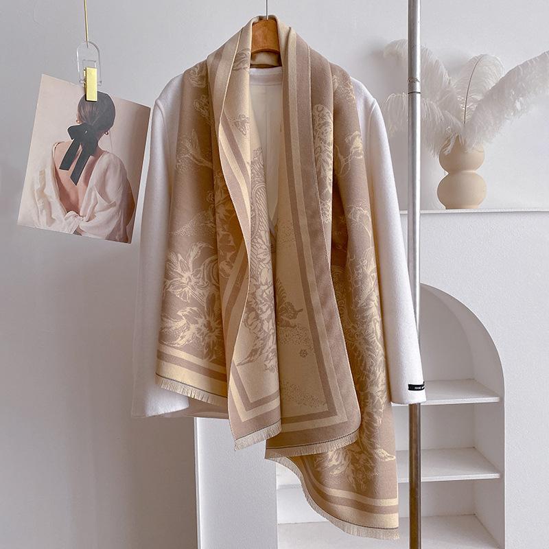 Imitation Cashmere Scarf Female Plant Retro Versatile Student Thickened Scarf Dual-Purpose Air Conditioner Shawl Outside