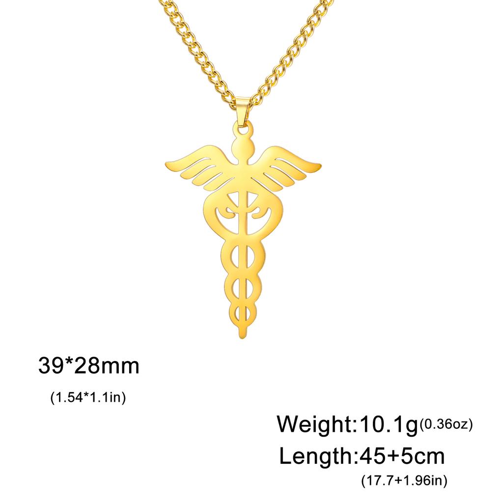 Caduceus Medical Symbol Pendant Stainless Steel Necklace for Men And Women Angel Wings Nurse's Day Graduation Gift Jewelry Gift