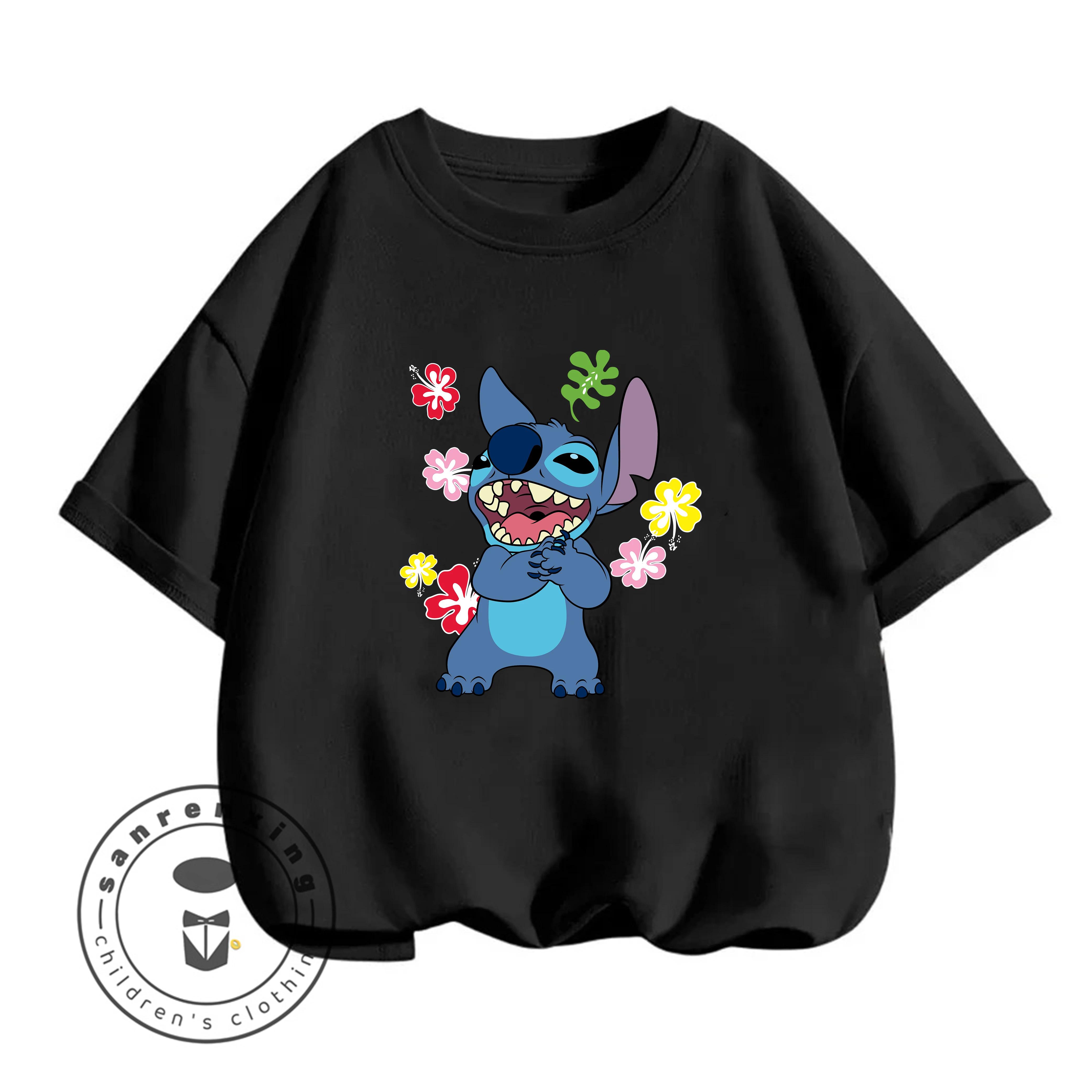 

Мультяшная футболка с рисунком Стича, короткий рукав 2026, летняя футболка для детей, популярный повседневный топ, новая мода для подростков 100