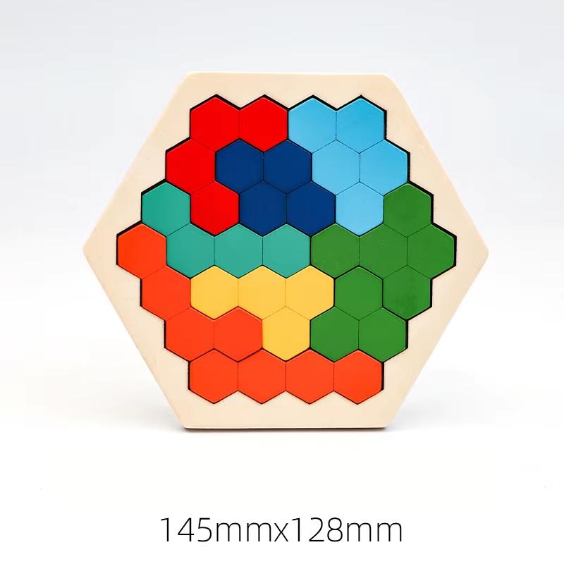 1 Set Wooden Blocks Puzzle Brain Teasers Toy Tangram Jigsaw Intelligence Colorful 3D Russian Blocks Montessori Educational