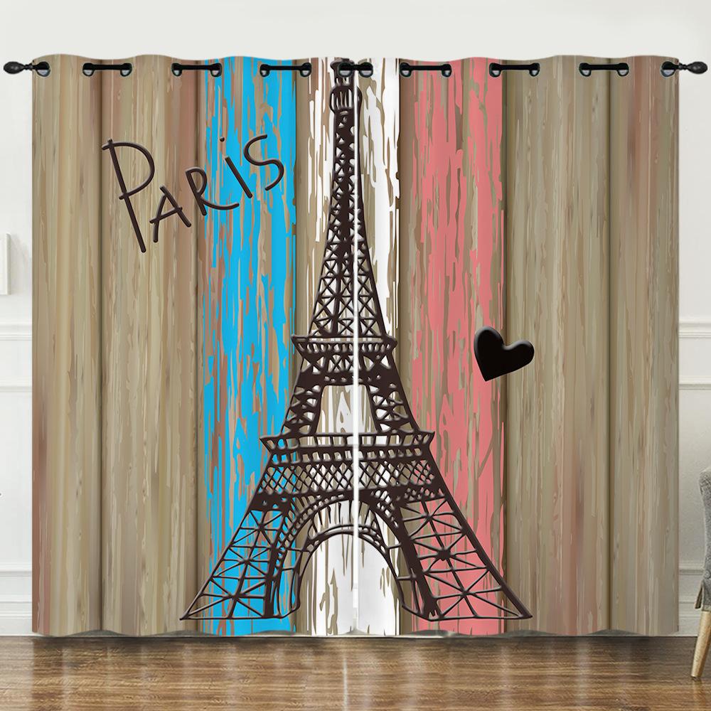 Rideau Illustration Peinte à la Main Tour Eiffel Rideau Impression Numérique 3D Rideau Occultant