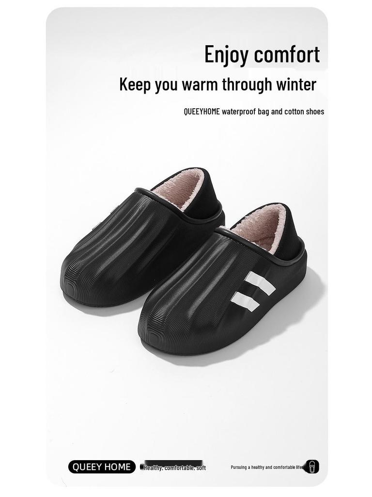 EVA Waterproof Non-slip Cotton Slippers 2025 - Winter Deodorant Plush Heel-Covering Shoes for Men & Women, Thick Sole for Outdoor Use