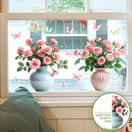 1 Pair Purple Flower Wall Sticker Peel And Stick Wildflower Butterfly Wall Decal Removable