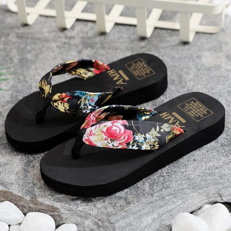 Summer flip-flops women's bohemian satin strap casual lame heel beach women's slippers ethnic style slippers