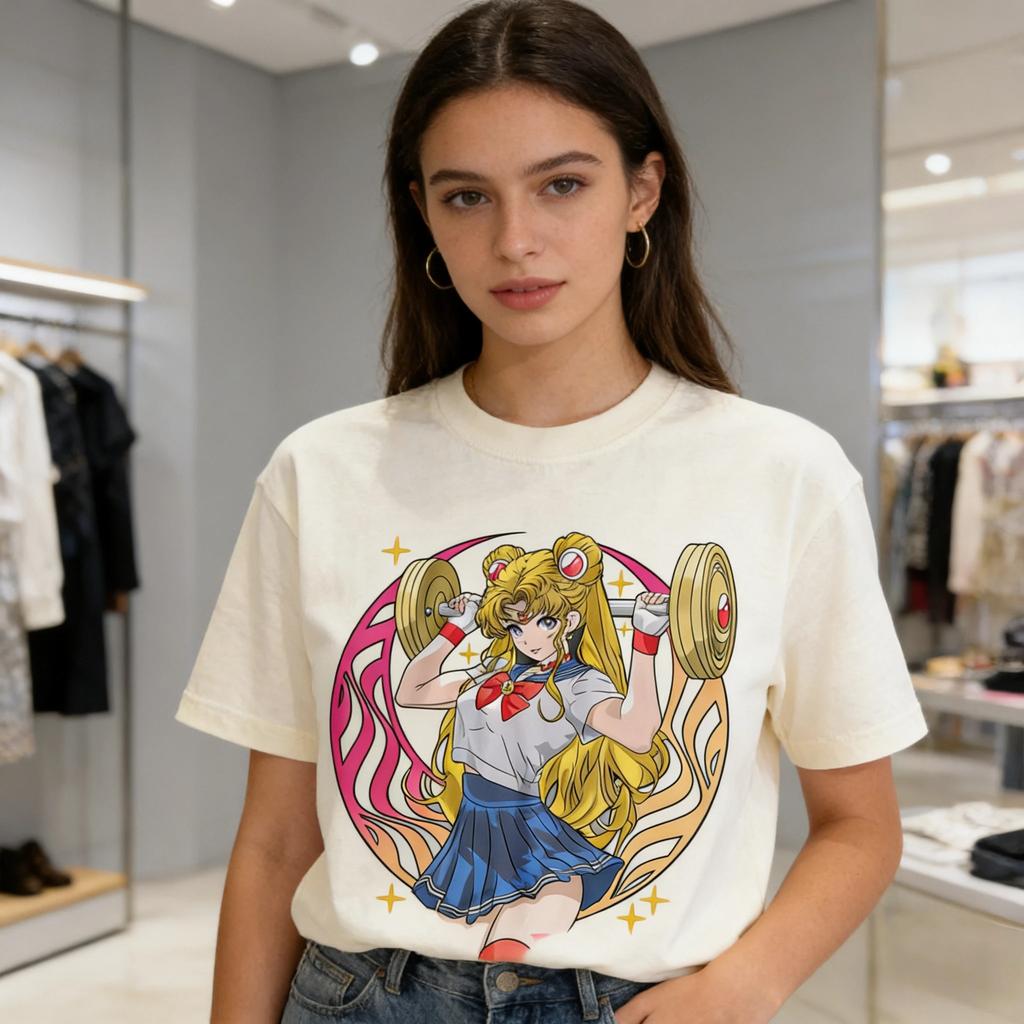 Maglietta Stampata Divertente Sailor Moon Tsukino Usagi per Palestra e Sollevamento Pesi | Top Casual a Maniche Corte in Cotone Unisex Anime Streetwear