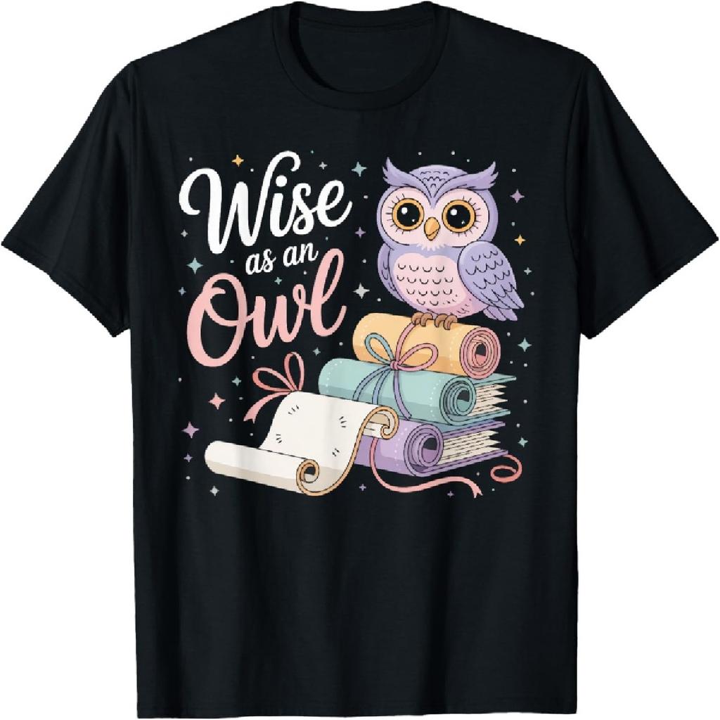 Wise As an Owl Reading Ancient Scrolls T-Shirt