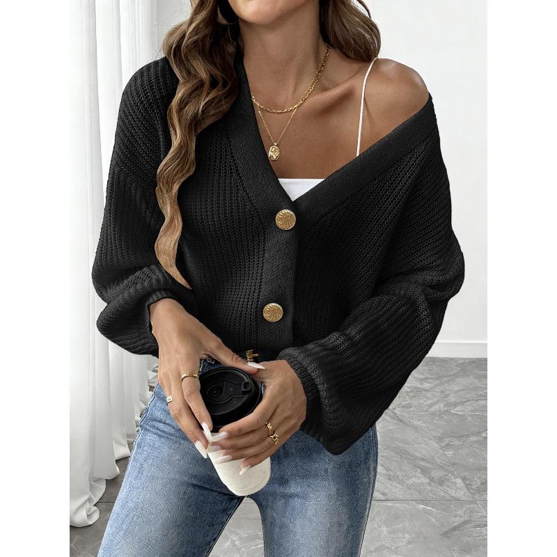 Women's Machine-woven Sweater, Women's Simple Short-sleeved Buttoned Coat, Sweater Cardigan