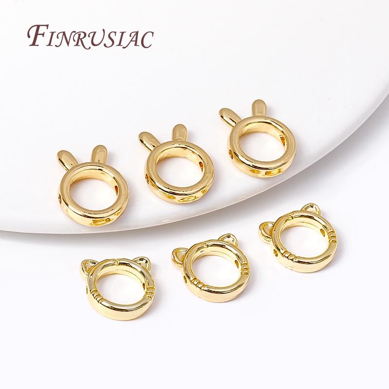 Brass Metal Through Hole Bead Frame Circle 18K Gold Plated Cat/Rabbit Shape Frame For Beads Spacer Connectors DIY Jewelry Making
