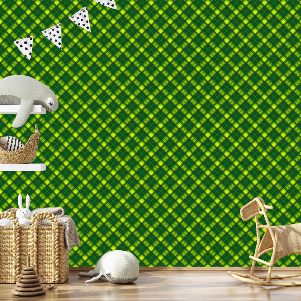 Bottle Green and Green Checkered Wallpaper 50x1000