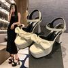 Fashion New French Non-tiring Sandals for Women, Butterfly Square Head Knot Waterproof Platform, Paired with Skirt and High Heels