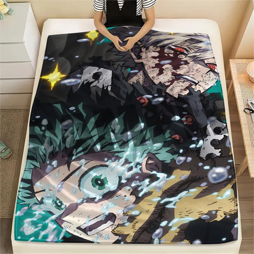 My Hero Academia Deku & Bakugo Pattern Flannel Blanket, High Quality Comfortable for All Seasons, Home Decor, Warmth and Comfort, Perfect for Gifts.