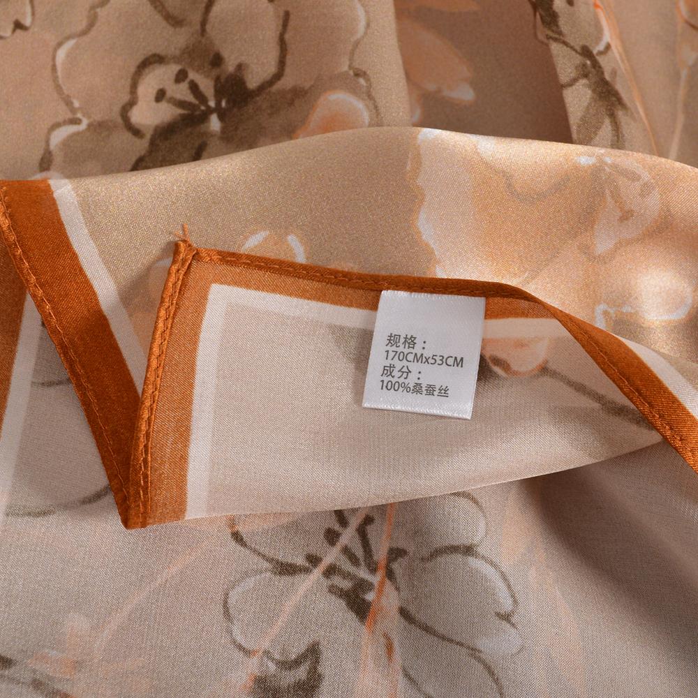 BYSIFA|Fall Winter Khaki Silk Scarf Shawl Elegant Floral Long Scarves Hijabs Fashion Accessories Brand Head Neck Scarves Wraps