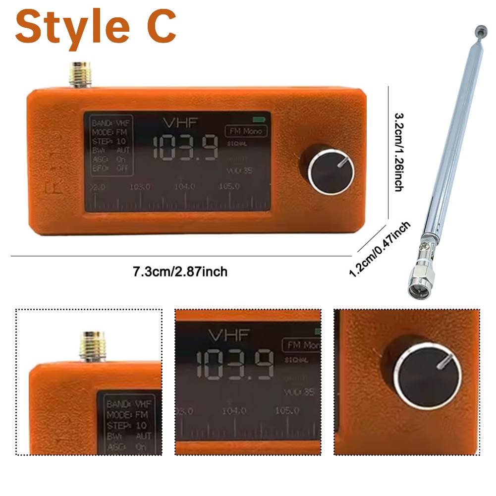 SI4732 0.5-108mhz Pocket Mini Radio 1.9inch IPS Screen FM/AM Radio with Antenna All Band Radio Receiver HF SW MW VHF Radio