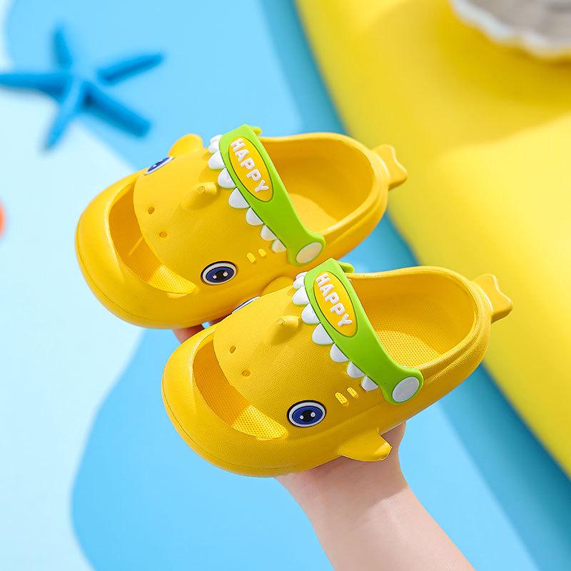 Shark EVA Perforated Summer Sandals for Kids - Non-slip Cartoon Indoor Slippers for Boys and Girls.