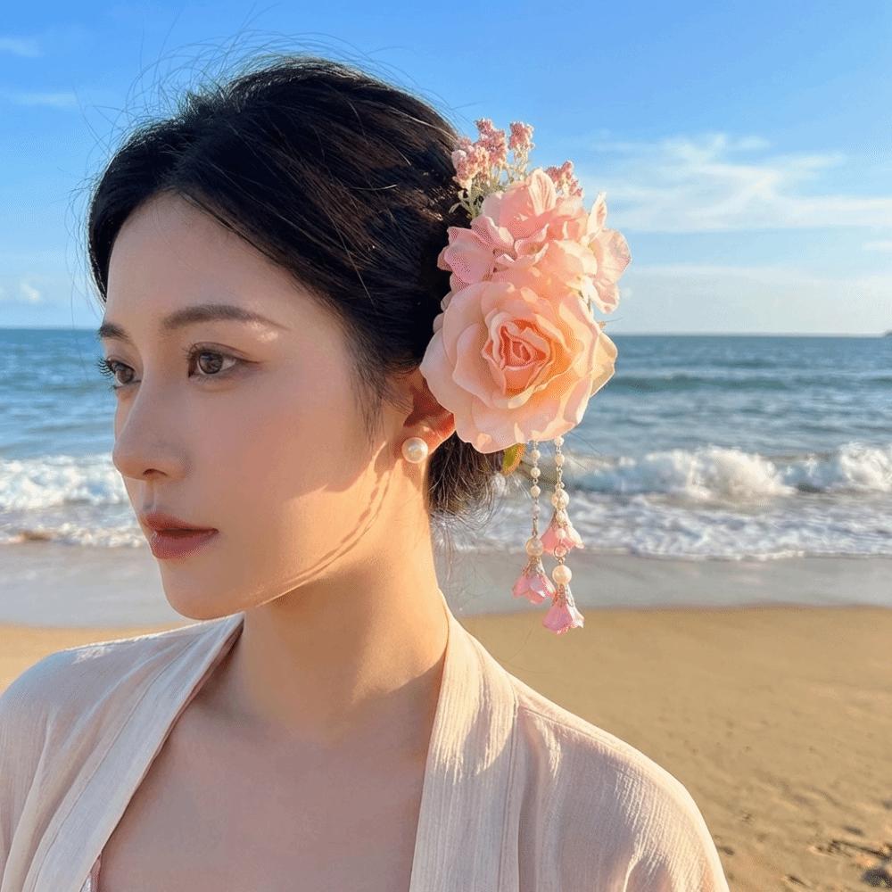 Perlenblume Haarspange Quaste Chinesischer Stil Haarclip Elegant Hanfu Haaraccessoires Mädchen