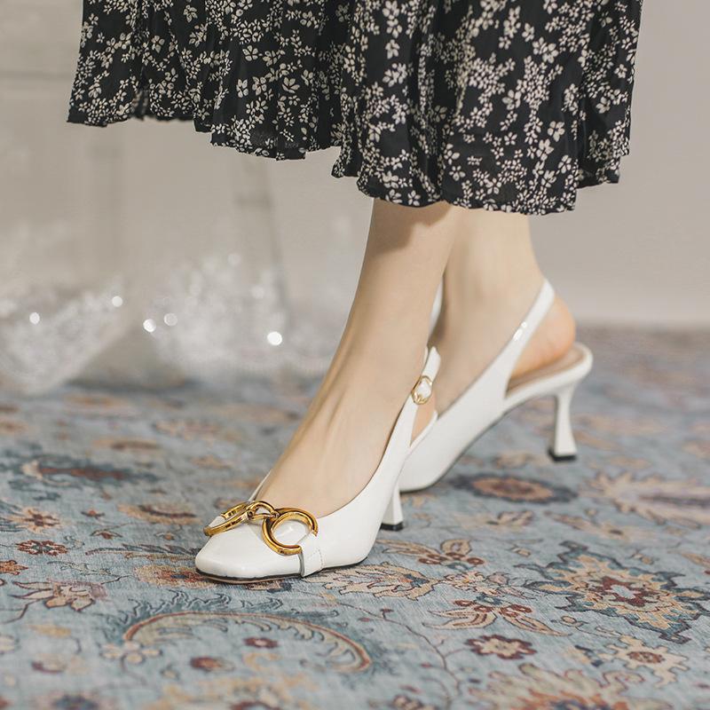 Fashion Women's Sandals Shoes Fashion New One-word Buckle High Heels Women's Square Toe Fine with Heel Single Shoes Height Shoes Sandals