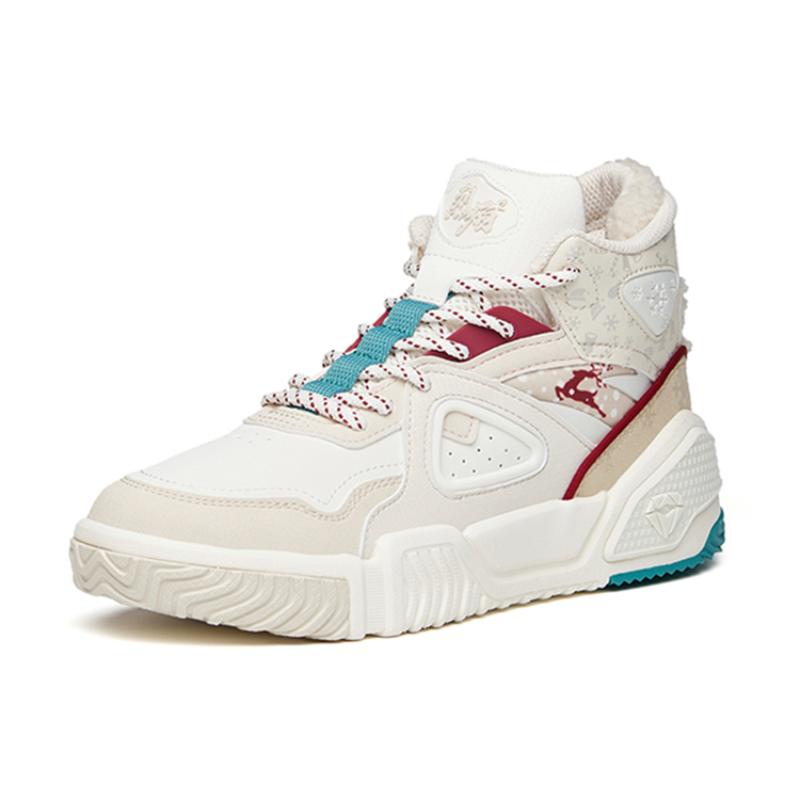 Anta Life Collection Flame Durable Breathable Mid-Top Skateboard Shoes Women's Gray White Red Sneakers 122148088-8