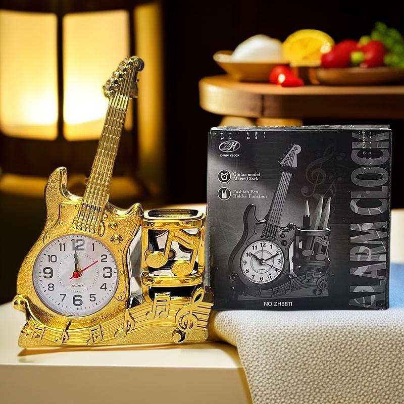 Guitar Alarm Clock with Pen Holder Creative Desktop Ornament Clock Pen Socket Clock Student Gift Birthday Gift Creation