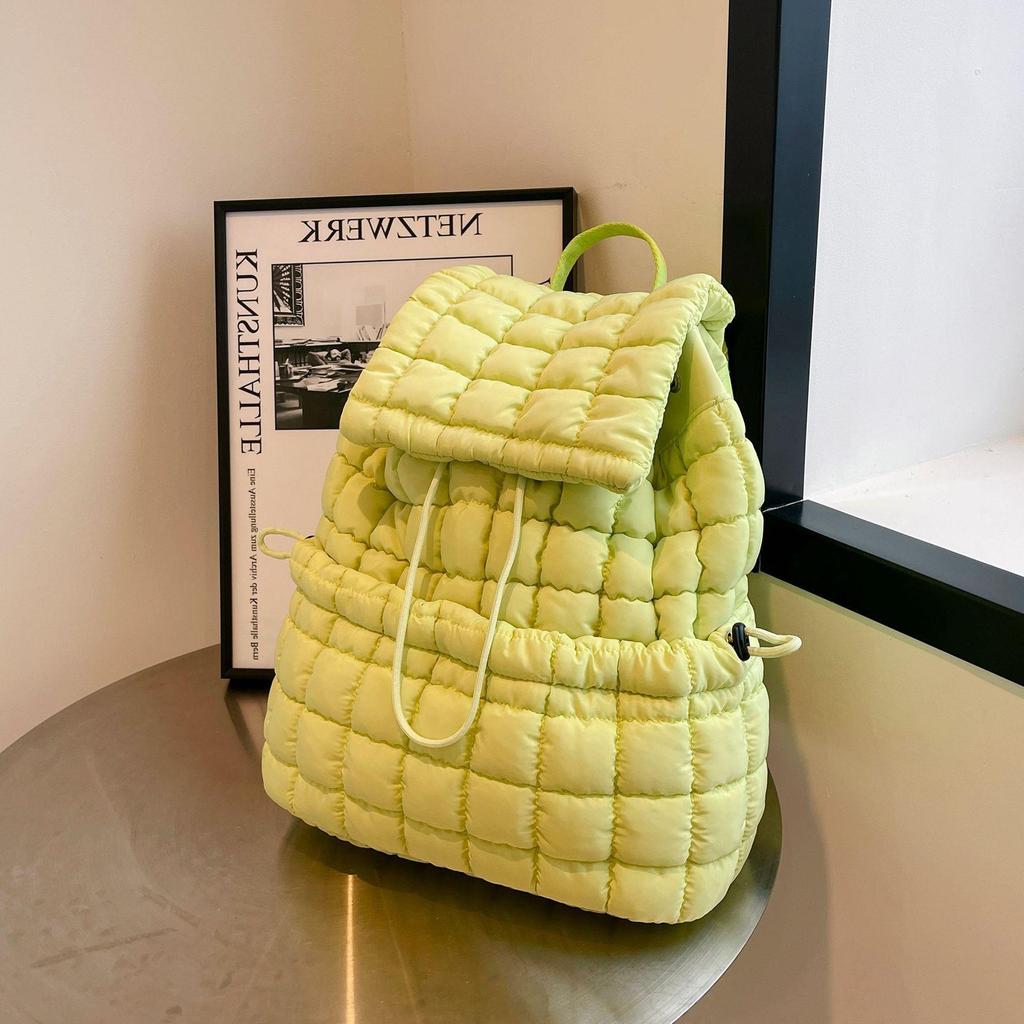 Schoolbag Down Backpack Women's New Commuter Travel Large Capacity Backpack Light Fluffy Plaid Casual Korean Bag