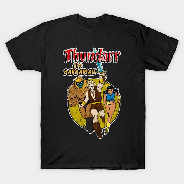 

Men Black Print T-shirt Distressed Thundarr The Barbarian No-Cut Transfer Paper Print Cotton Tshirt S