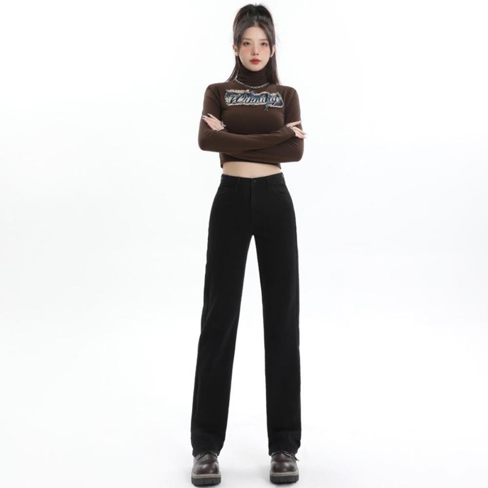 

Simple Korean version of high-waisted straight-leg jeans for women s 2025 new tall and thin versatile floor-mopping jeans 2XL чёрный