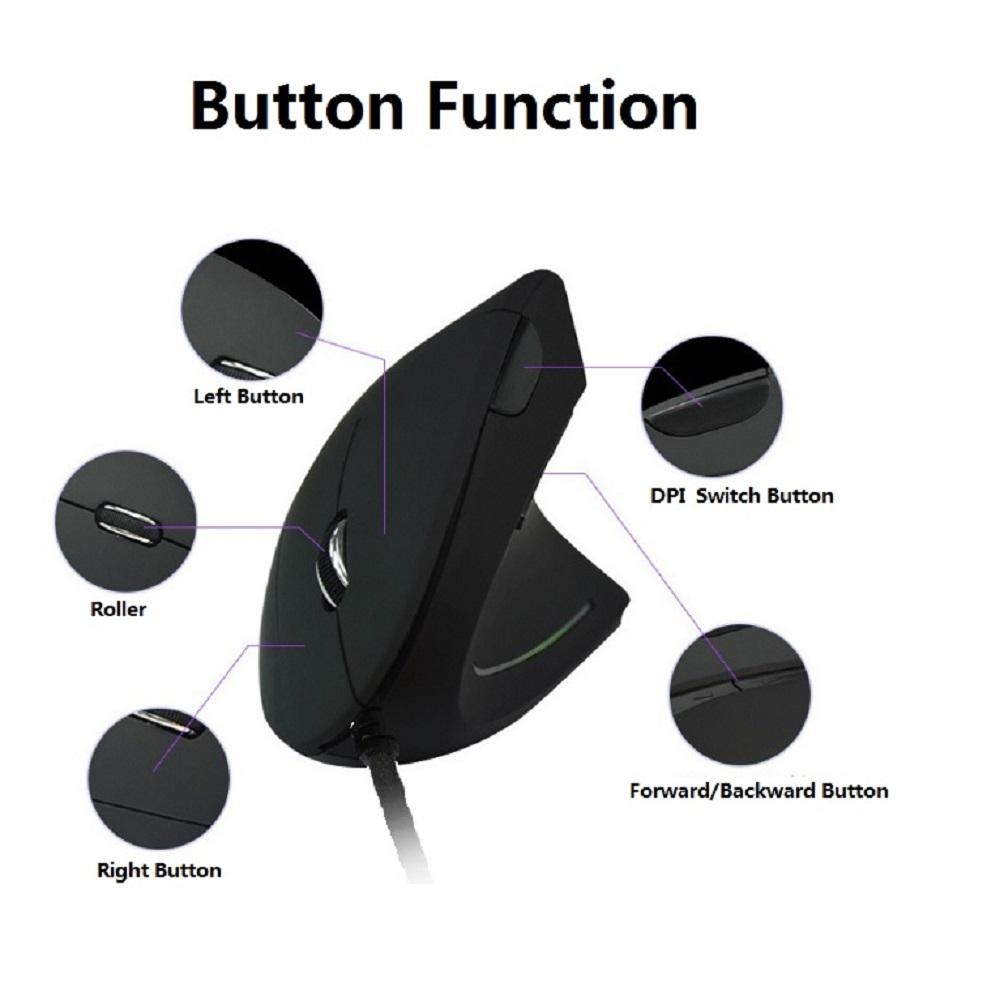 1 X USB Wired Ergonomic Vertical Gaming Mouse Adjustable DPI Wired 5 Keys Mouse