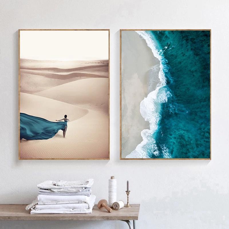 Coastline Blue Ocean Wall Poster Print Sea Reef Nordic Canvas Painting Landscape Modern Home Picture Decoration Living Room Art