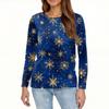 Women's Fashion Casual Slit Hem Round Neck Long Sleeve Loose Christmas Printed T-Shirt Ladies Top