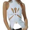 Sleeveless, Hollowed-out Knotted Woolen VestFashionable Half-high Neck Crop Top