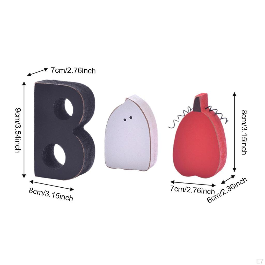 3 Pieces Cute Halloween Decoration, Wooden Signs, Tiered Tray Decor for Shelf Mantel