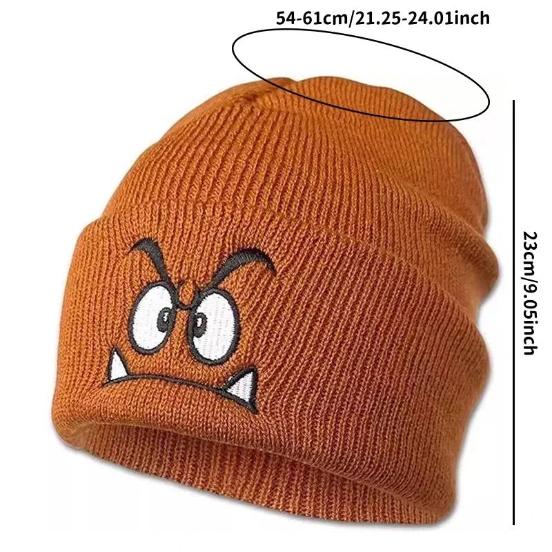 2026 Cartoon Angry Expression Embroidered Knitted Beanie Hat Men Women Winter Outdoor Motion Ski Warm Wind-Resistant Beanie Hats