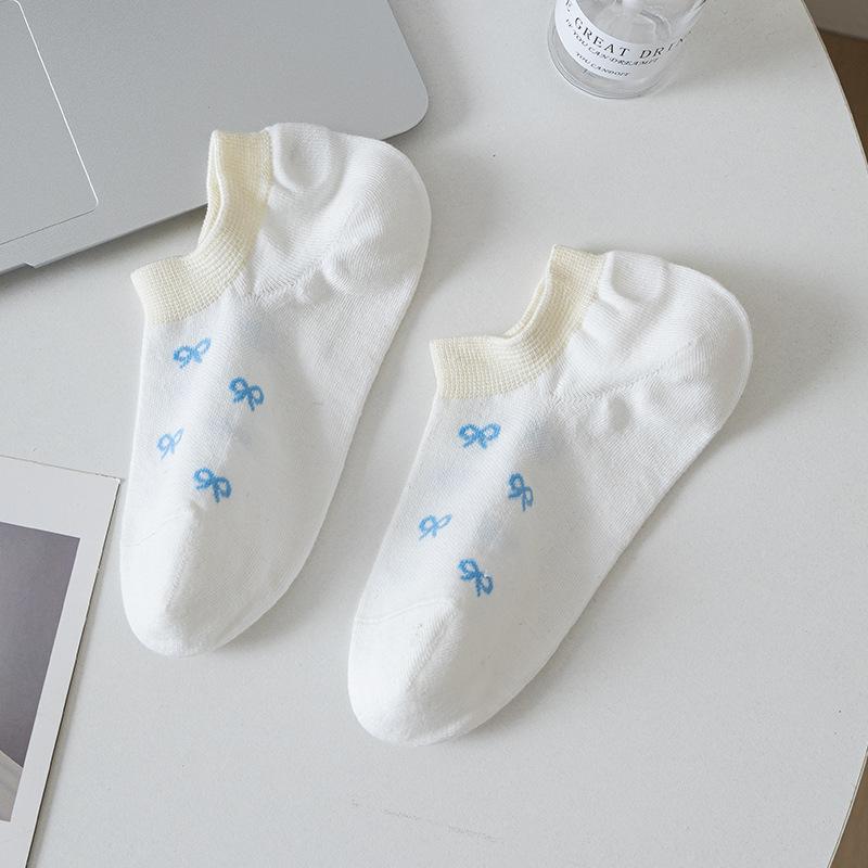 

Носки с бантиком, Женские короткие носки в горошек, Женские однотонные летние тонкие дышащие белые короткие носки, Лето 1 pair белый