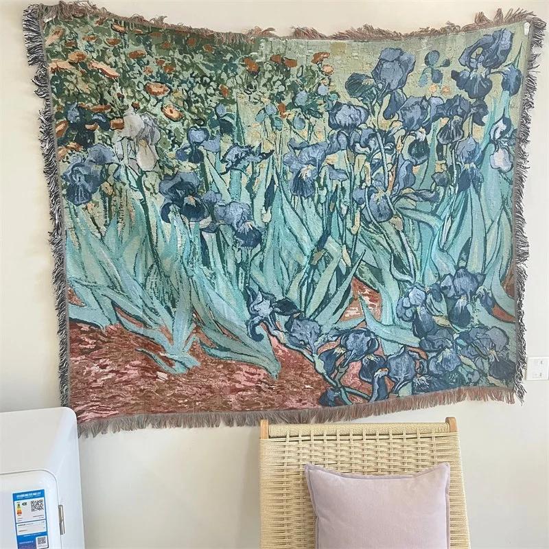 

Винтажный цветок ириса плед масляная живопись стиль тонкие одеяла для кровати одноместный диван полотенце домашний декоративный гобелен 130x160