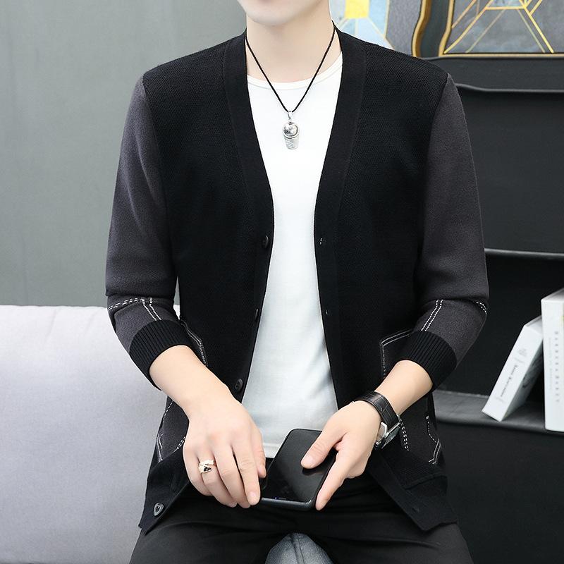 Autumn New Jacket Youth Sweater Pocket V-Neck Knitted Cardigan Men's Casual Thin Fashion Trend