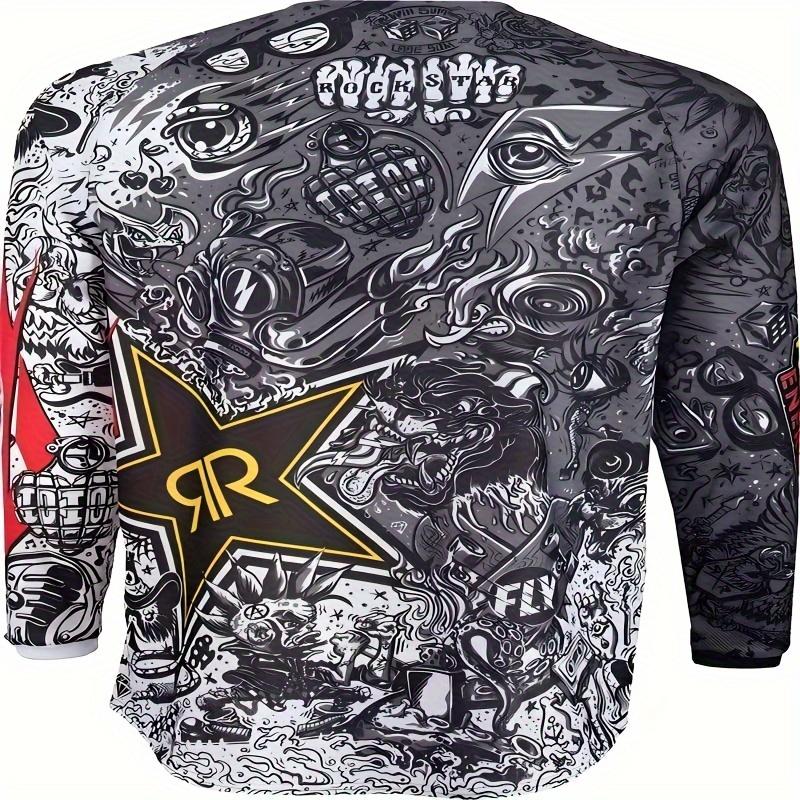 2025 Ademend Motorfietsshirt met Lange Mouwen - Cartoon/Streeppatroon, Losse Pasvorm, Zonder Zakken, Machinewasbaar, Losse Versie